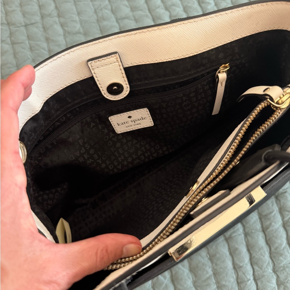 Kate Spade Black and White Satchel with Gold Detailing - Picture 9 of 10